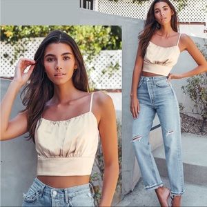 NWT Lulus Luxe'd Out Champagne Satin Cropped Tank Top Size Medium